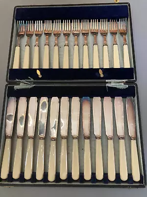 Vintage F.B.G. EPNS A1 24 Piece Knife & Fork Set  Boxed Fish Set • $89.99