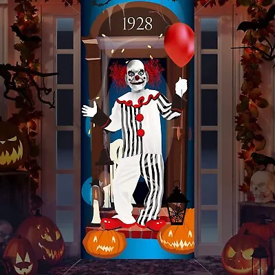 Halloween Clown Door Cover  Scary 3D Window Stickers Party Decoration 30''x72'' • £3.99
