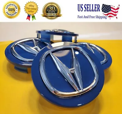 ACURA Set Of 4 Dark Blue-Chrome Wheel Center Caps 69MM - Satisfaction Guaranteed • $24.80
