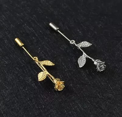 Gold/Silver Rose Brooch Coat Lapel Pin Flower Boutonniere Gift For Men Women • $8.99