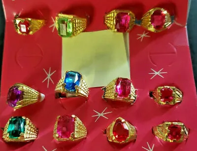 Vintage Lot Of 12 Goldtone Metal Rings W/ Stones Vending Machine Toy Prize NOS • $12.99