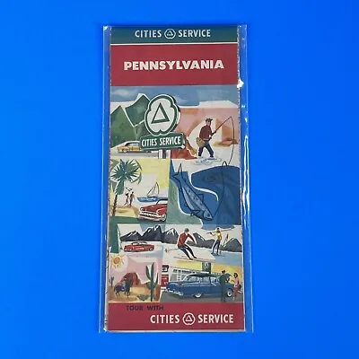 Vintage 1957 CITIES SERVICE Pennsylvania ROAD MAP - NOS • $8