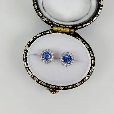 £550 • Buy Ceylon Sapphire & Diamond Cluster Stud Earrings In 9ct Gold Brand New
