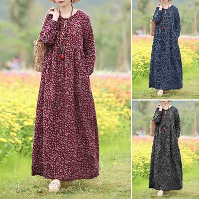 $23.91 • Buy ZANZEA Women Relaxed Fit Loose Cotton Kaftan Maxi Abaya Plus Size Floral Dress