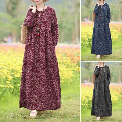 ZANZEA Women Relaxed Fit Loose Cotton Kaftan Maxi Abaya Plus Size Floral Dress • $35.04