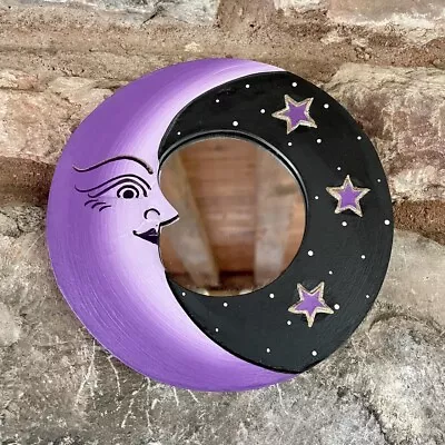 FAIR-TRADE Hippy BOHO Bohemian SMALL Celestial PURPLE Moon MIRROR Hand Made BNIB • £10.95