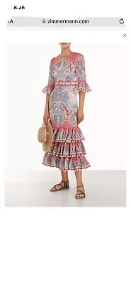 $380 • Buy BNWT Zimmermann Vitali Tiered Hem Linen Midi Dress Size 1
