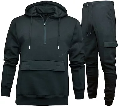 Mens Slim Fit Tracksuit Set 1/4 Quarter Zip Hoodie Tapered Cargo Joggers S - 2XL • $32.82