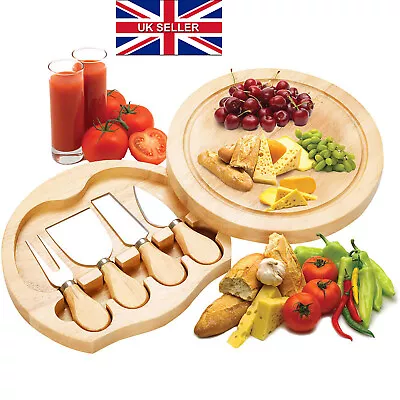 NEW Oval Cheese Board Wooden Board With Slide Out Drawer Set Of 4 Knives Kitchen • £13.90