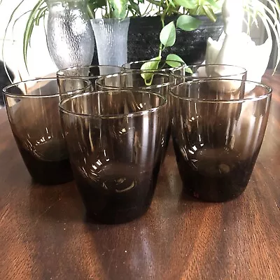 Libby Classic Mocha Brown 10 Oz. Double Old Fashioned Glasses Set Of 7 Euc • $35.99