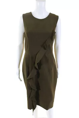 Milly Womens Italian Cady Tilly Ruffle Sheath Dress Green Size 12 11030695 • $19.99