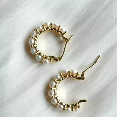 Real Pearl Hoop Earrings Freshwater Button Pearl Hoop Earrings Bridal Earrings • £30