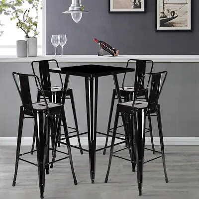 4 Seater Industrial Metal Bar Table And Stools Set Breakfast Kitchen Bistro Cafe • £132.95
