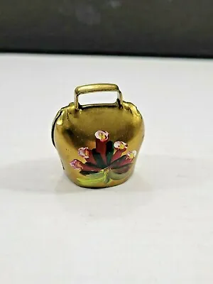 Vintage Small Old Swiss Brass Cow Bell Hand Painted Red Floral 1 1/2  • $13.99
