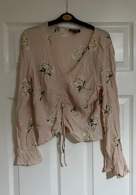 £5 • Buy Ladies Topshop Pale Pink Floral Top With Front Tie Detail Size 8