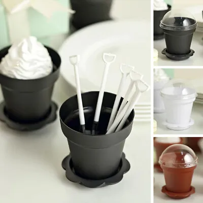 12 Mini Flower Pots DESSERT CUPS Lid Shovel Spoon Party Events Home Decorations • $14.65