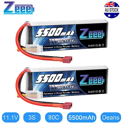 2x Zeee 3S LiPo Battery 5500mAh 80C 11.1V Deans For RC Helicopter Airplane Car • $90.99