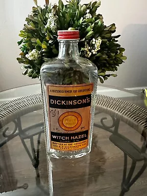 Vintage Dickinson's Witch Hazel Double Distilled Glass 1 Pint Bottle 1930's • $25