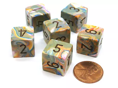 Festive 15mm 6-Sided D6 Numbered Chessex Dice 6 Pieces - Vibrant With Brown • $6.79