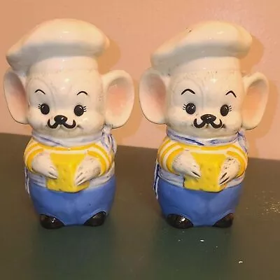 Vintage Alberta Mold Ceramic French Chef Mice Salt & Pepper Shakers 1970's • $15