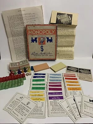 Vintage 1935 Parker Bros Monopoly Game Original Pieces Wooden Houses Nice • $52.49