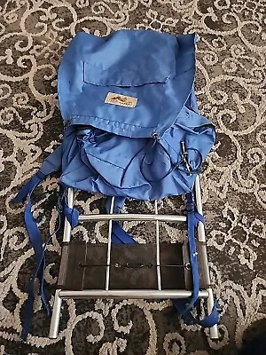 Vtg Camel MFG Inc External Aluminum Frame Backpack Blue Nylon Hiking Camping  • $40