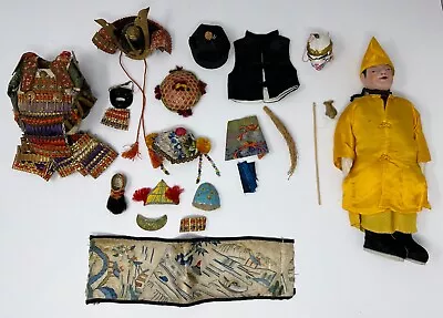 Vintage  Male Japanese  Samurai Doll Paper Mache Head Silk Outfit Addit Clothes • $49.99