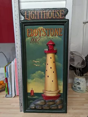 Danbury Mint EDDYSTONE LIGHTHOUSE Lighted 3D Wooden Wall Plaque RARE  • £50