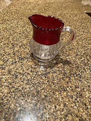 Free Shipping Vintage Kings Crown Red  Thumbprint Glass Creamer • $17.50