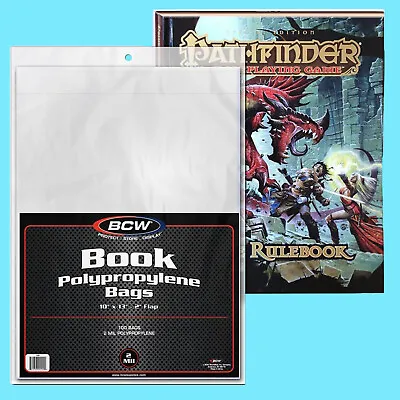 100 BCW 10x13 POLY 2 MIL BOOK BAGS +2  FLAP Storage Sleeve RPG Game Magazine • $29.39