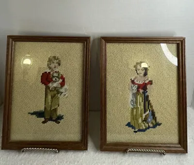 Vintage Chums Boy Holding Dog Girl Holding Kitten Master Simpson Needle Point  • $49.99