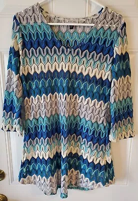 J. VALDI Womens Small Blue Crochet Zig-Zag Cover Up Top • $10