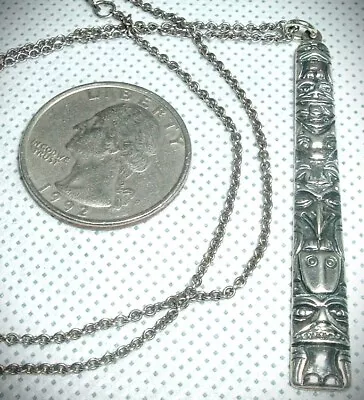 Vintage Haida Totem Pole Sterling Silver Bar Pendant/ Necklace • $85