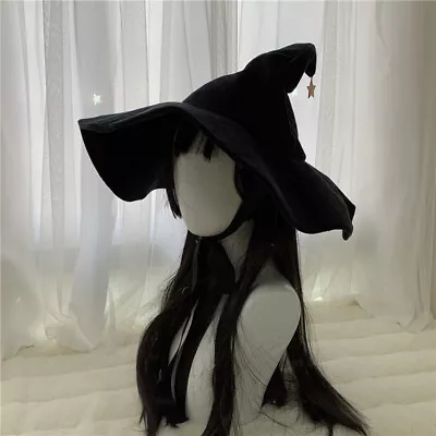 Wizard Hat Cosplay Witch Hat Black Stage Show Lolita Anime Halloween Party Gift • $52.51