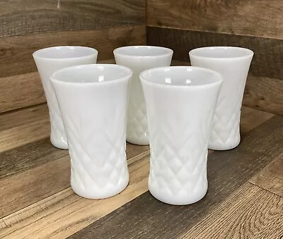 Anchor Hocking Milk Glass Prescut Pineapple Pattern (5) Vintage Tumblers Glasses • $25