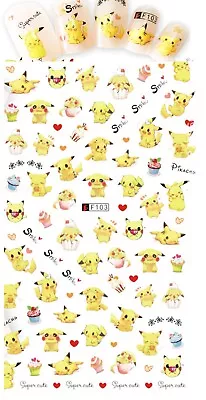 Cute Nail Stickers Cartoon Pikachu Nail Art Decals 3D Self Adhesive Cute Decorat • $2.99