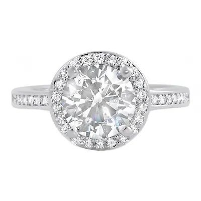 2 Carat Silver 5A Flawless CZ Halo Engagement Ring • $36