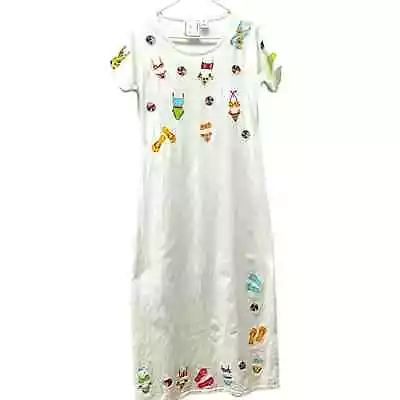 Michael Simon Dress Womens Size Small White Summer Beach  Embroidered Maxi VTG • $69