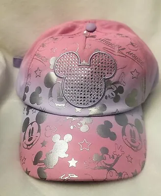 Disney Parks Mickey Mouse Womens Adult Pink Purple Rhinestone Baseball Cap Hat • $21.95