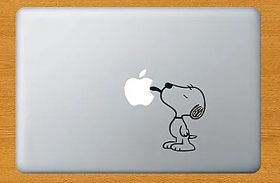 SNOOPY LICKING Funny Sticker Decal Decor Laptop Mac Apple Macbook Black Viny • £3.29