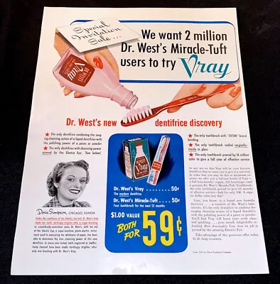 Original 1941 Dr West's Vray Tooth Paste Print Advertisement Full Color Dentist • $4.95