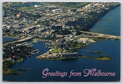 Postcard Florida Greetings From Melbourne Aerial View Harbor 1999 • $4.35