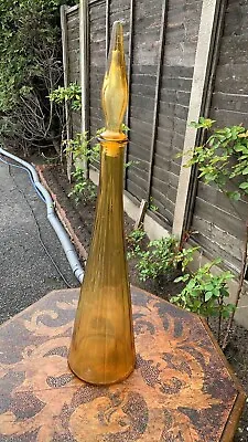 Vintage Tall Glass Genie Bottle With Stopper Amber Yellow In Colour (c1) • £49.99