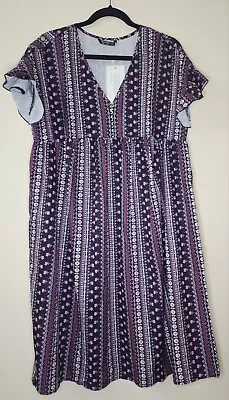 NWT Women's BloomChic Purple Bandana Print Pocket Ruffle Sleeve Dress - Size 10 • $24.99