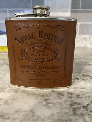 Nassau The Bahamas Souvenir 6 Oz Engraved Leather Flask Stainless Steel • $14.97