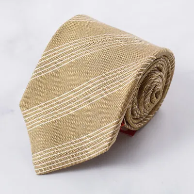 Isaia 7-Fold Ochre And White Striped Silk And Linen Tie NWT • $119
