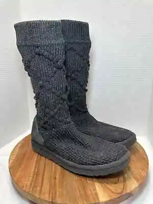 UGG Women’s Lattice Cardy Knit Textile Pull On Sheepskin Boots Size US 8 M Gray • $28.99