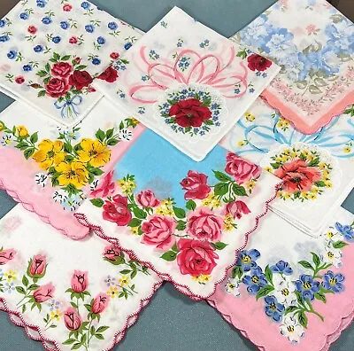 Lot 8 PCs Women Hankies Pink/Red Pure Cotton Vintage Style Floral Handkerchiefs • $12.50