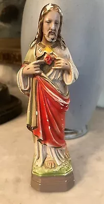 Vintage Statuary CS 110 Jesus Chalkware Statue 9” Tall Sacred Heart • $8