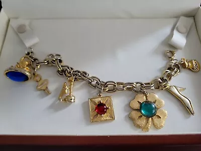 VINTAGE ETRUSCAN STYLE MULTI ART GLASS CHARM BRACELET Weight 56g • $32.40